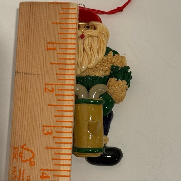 Vintage Handmade Golfer Santa Ornament Christmas Polymer Clay Golf Tee Time - Picture 5 of 5